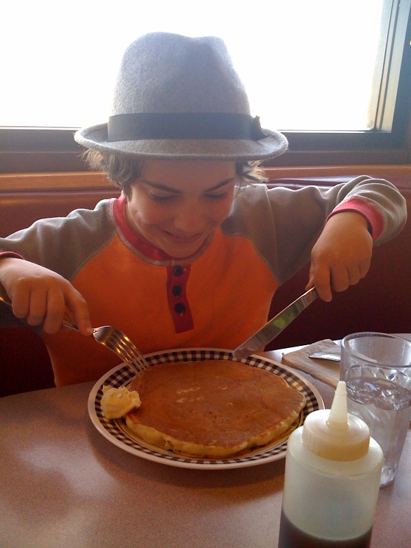 Dexter's pancake arrives